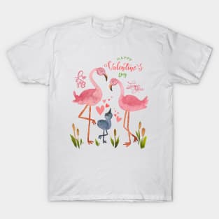 Valentine flamingo birds T-Shirt
